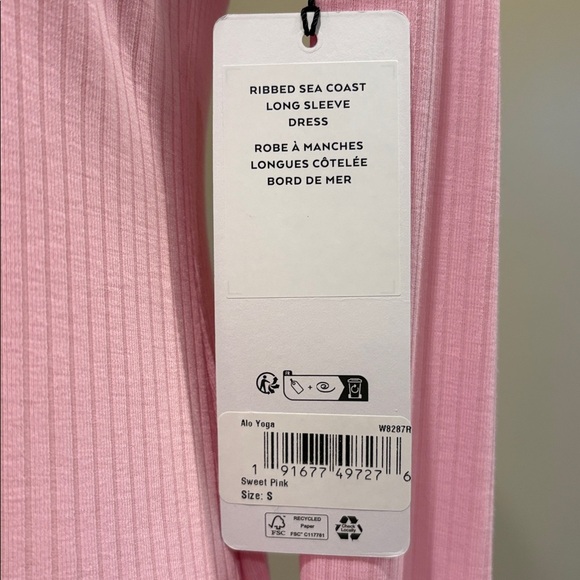 ALO Yoga Ribbed Sea Coast Long Sleeve Dress in Sweet Pink size Small NWT - Picture 6 of 9